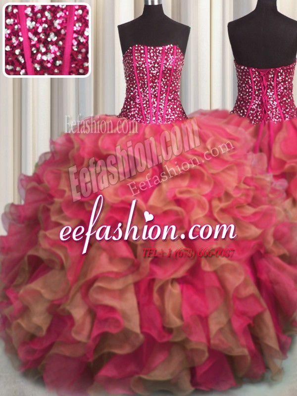 High Class Visible Boning Beaded Bodice Floor Length Ball Gowns Sleeveless Multi-color Quinceanera Gown Lace Up