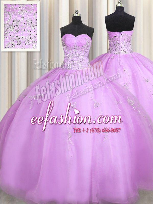 Fitting Floor Length Zipper Vestidos de Quinceanera Lilac for Military Ball and Sweet 16 and Quinceanera with Beading and Appliques
