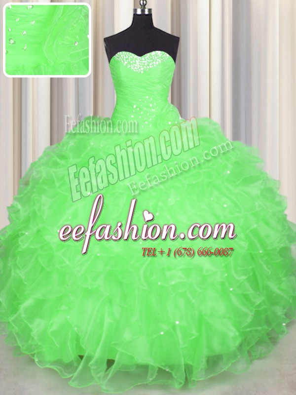  Sleeveless Floor Length Beading and Ruffles Lace Up Quinceanera Gowns