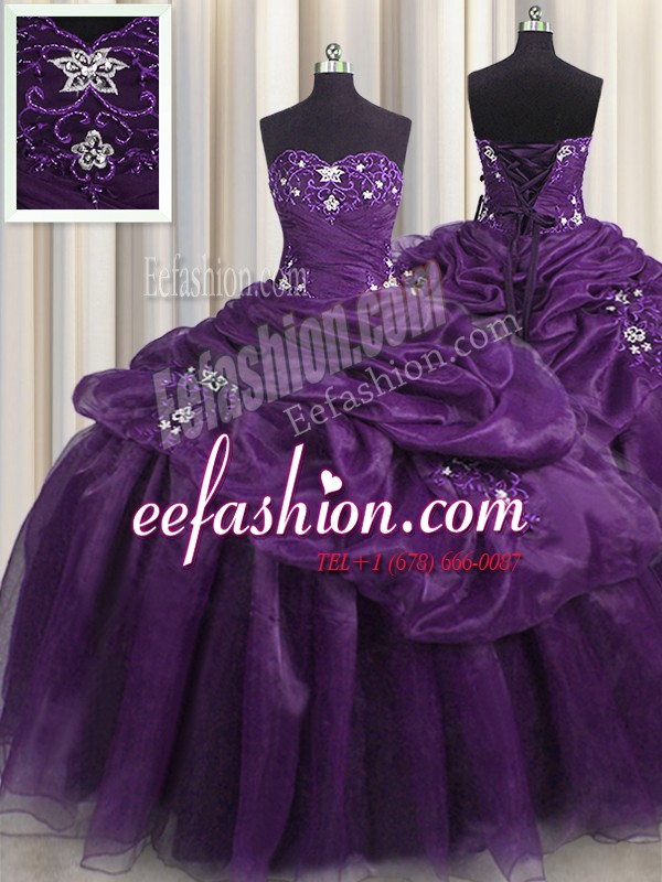  Floor Length Purple Vestidos de Quinceanera Sweetheart Sleeveless Lace Up