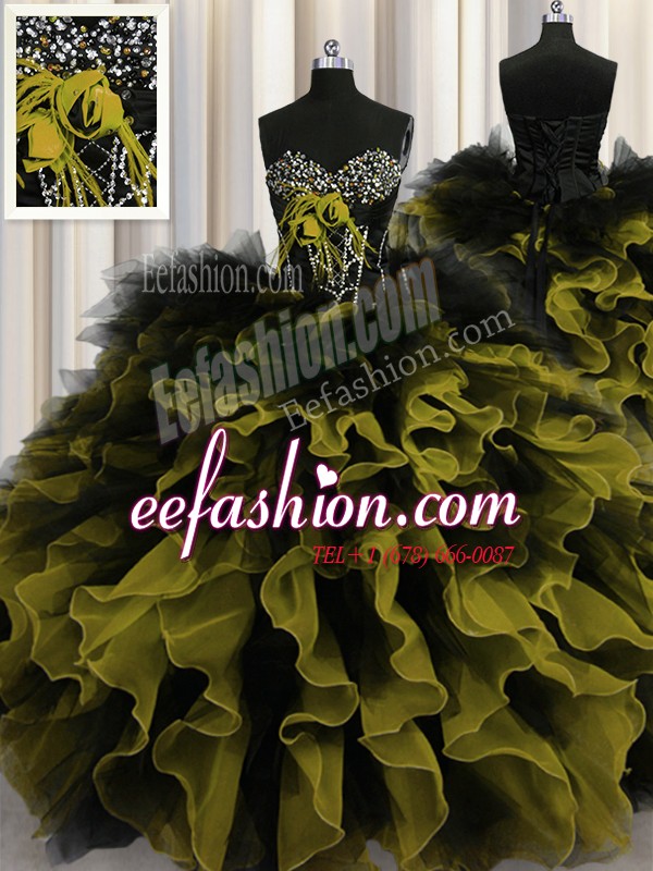 Decent Sleeveless Organza and Tulle Floor Length Lace Up Quinceanera Gowns in Multi-color with Beading and Ruffles