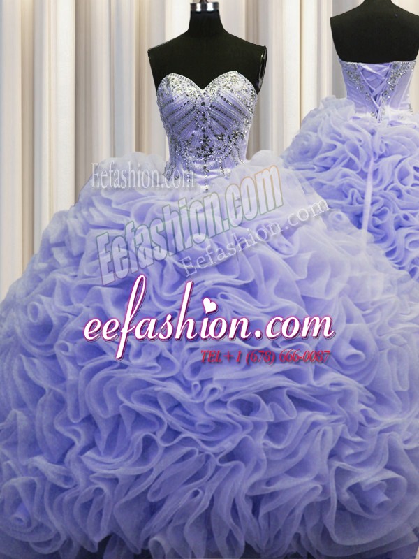 Custom Made Rolling Flowers Lavender Quince Ball Gowns Sweetheart Sleeveless Brush Train Lace Up