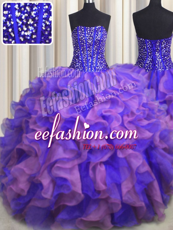 Decent Visible Boning Bling-bling Floor Length Ball Gowns Sleeveless Multi-color Sweet 16 Dress Lace Up