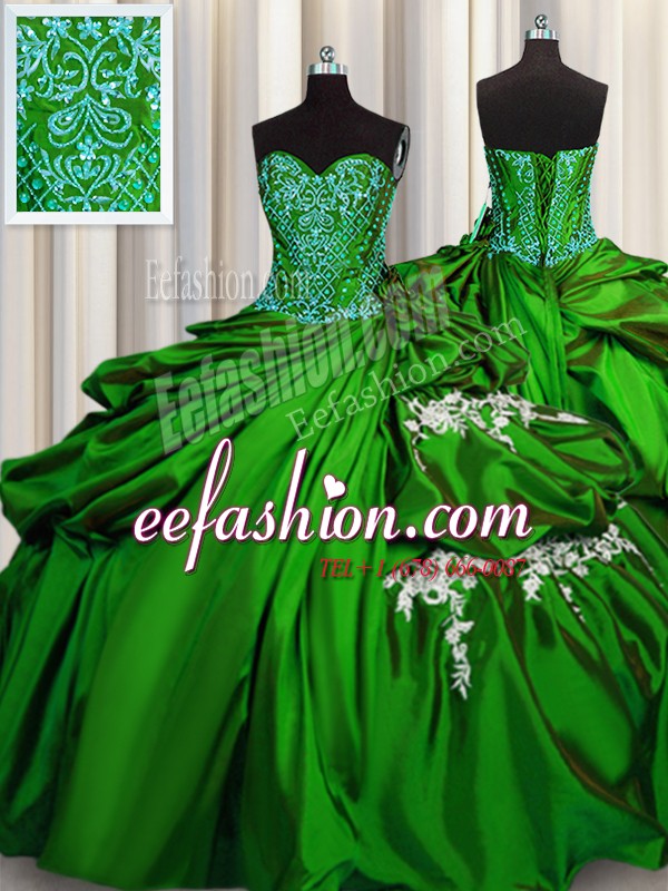 On Sale Beading and Appliques Sweet 16 Dress Green Lace Up Sleeveless Floor Length