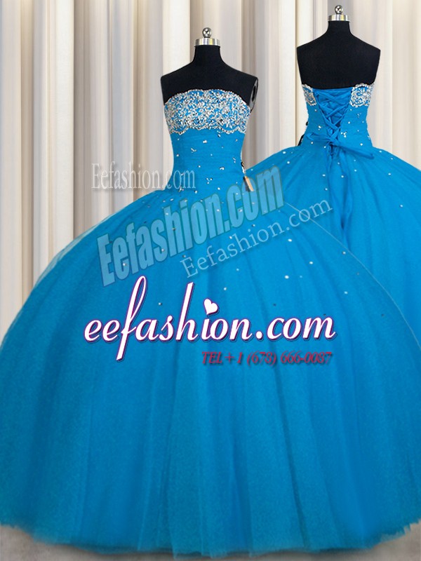  Really Puffy Sleeveless Beading and Sequins Lace Up 15 Quinceanera Dress