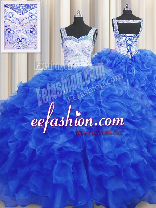 High End Floor Length Lace Up Sweet 16 Quinceanera Dress Royal Blue for Military Ball and Sweet 16 and Quinceanera with Beading