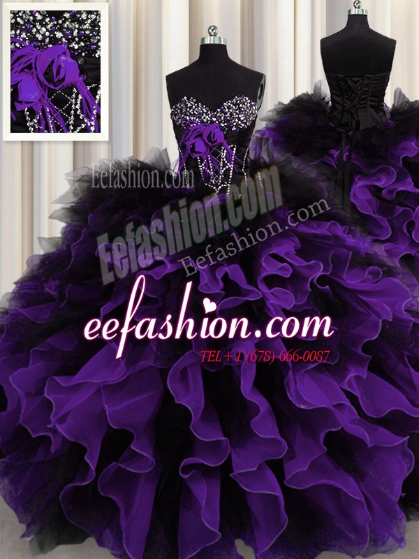 Elegant Sweetheart Sleeveless Lace Up Vestidos de Quinceanera Black And Purple Organza and Tulle