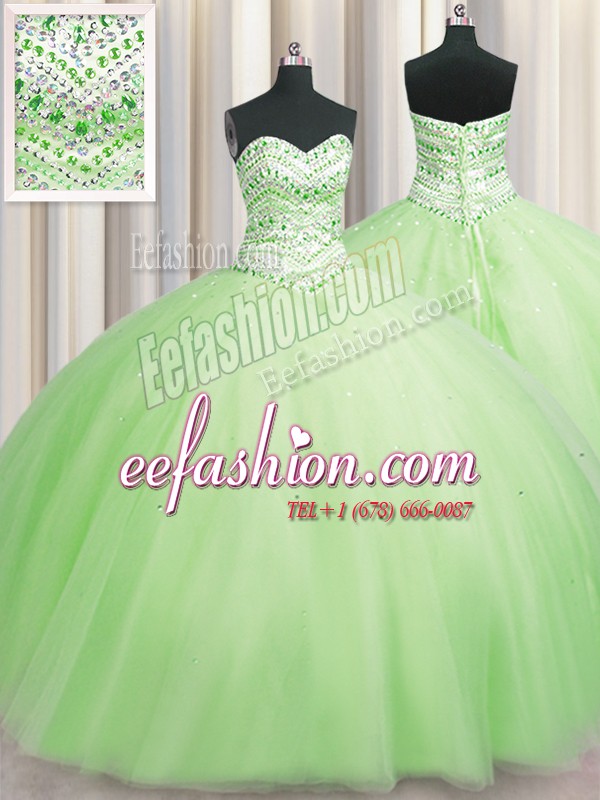 Excellent Bling-bling Big Puffy Floor Length Ball Gowns Sleeveless Yellow Green Ball Gown Prom Dress Lace Up