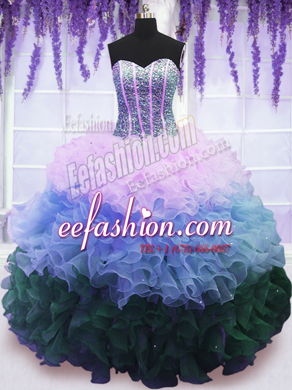  Multi-color Quince Ball Gowns Military Ball and Sweet 16 and Quinceanera and For with Beading and Ruffles and Ruffled Layers Sweetheart Sleeveless Lace Up