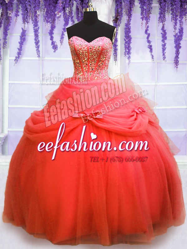  Sweetheart Sleeveless Tulle Sweet 16 Dress Beading and Bowknot Lace Up