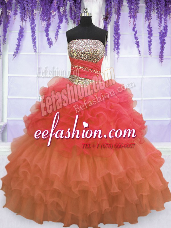 Sophisticated Organza Sleeveless Floor Length 15th Birthday Dress and Beading and Ruffled Layers and Pick Ups