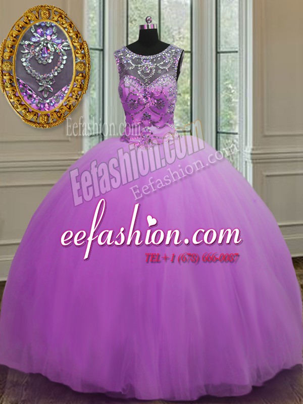 Latest Purple Ball Gown Prom Dress Military Ball and Sweet 16 and Quinceanera and For with Beading Halter Top Sleeveless Lace Up