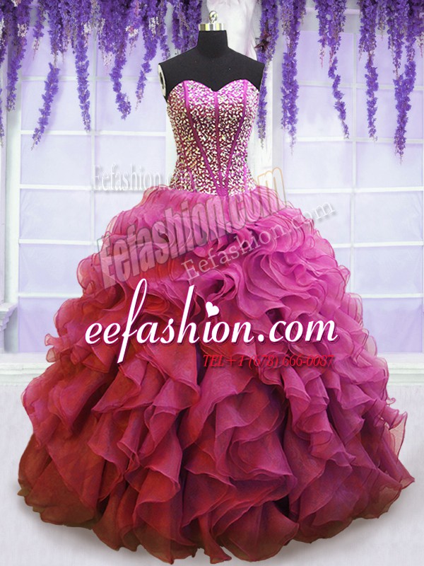  Ball Gowns Quinceanera Gown Lilac Sweetheart Organza Sleeveless Floor Length Lace Up