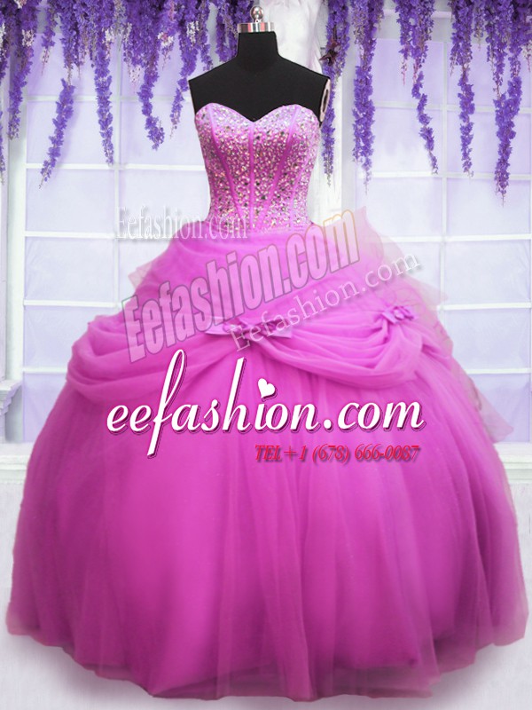 Best Selling Sequins Lilac Sleeveless Tulle Lace Up Ball Gown Prom Dress for Military Ball and Sweet 16 and Quinceanera