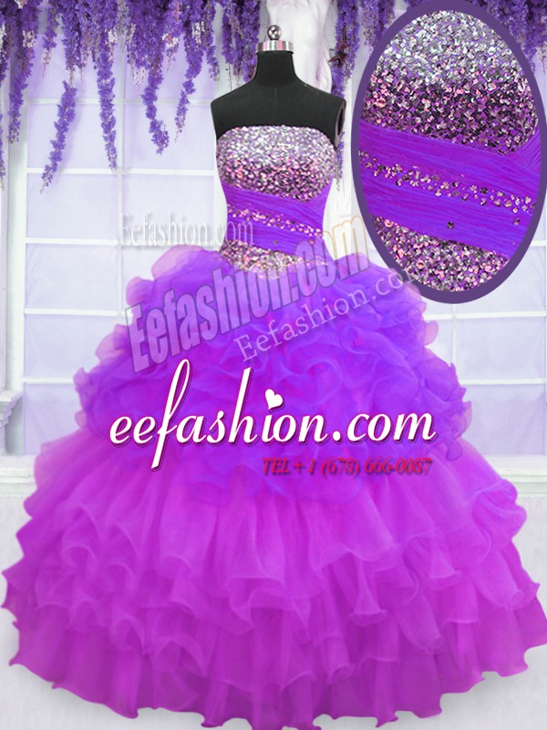 Dynamic Pick Ups Ruffled Floor Length Multi-color Sweet 16 Dresses Strapless Sleeveless Lace Up