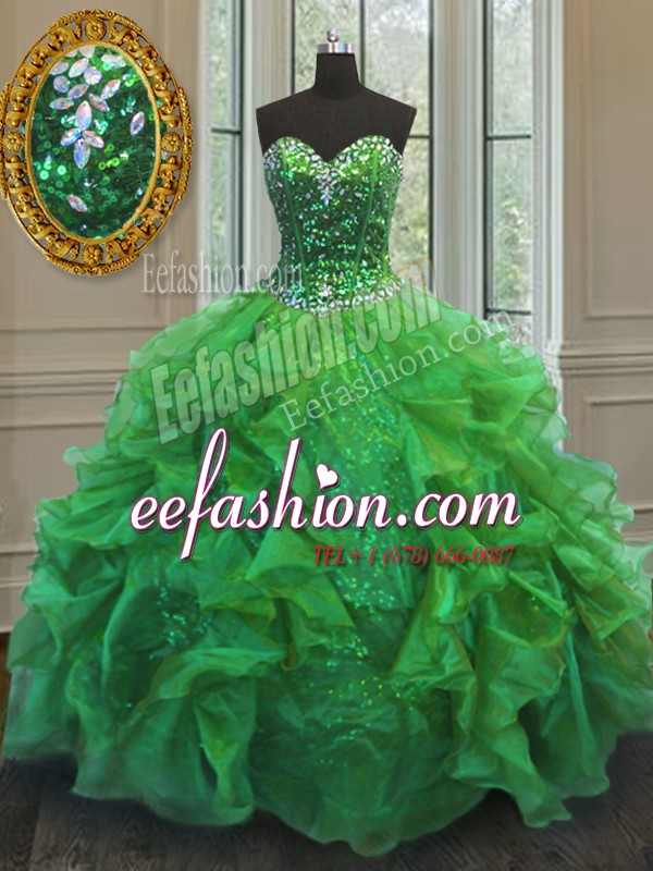 Affordable Ball Gowns Quinceanera Gowns Sweetheart Organza and Sequined Sleeveless Floor Length Lace Up
