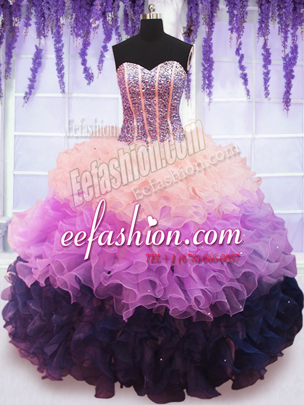 Luxury Multi-color Sweetheart Neckline Beading and Ruffles and Ruffled Layers 15 Quinceanera Dress Sleeveless Lace Up