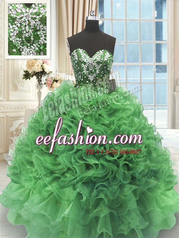 High Class Floor Length Ball Gowns Sleeveless Green Ball Gown Prom Dress Lace Up