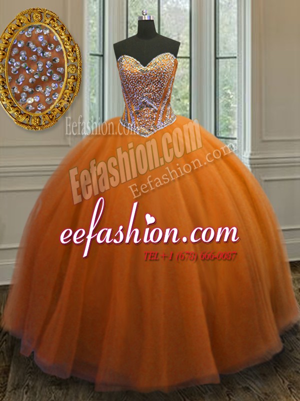 Stylish Ball Gowns Vestidos de Quinceanera Orange Sweetheart Taffeta Sleeveless Floor Length Lace Up