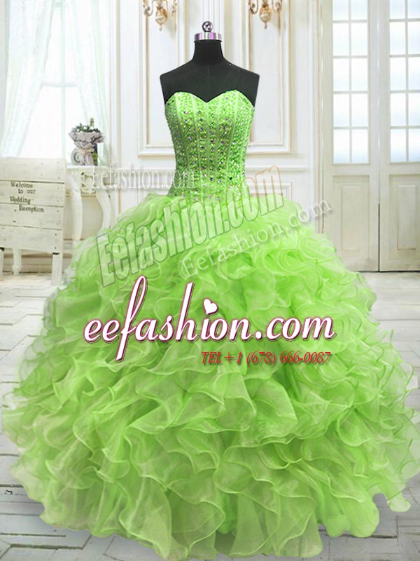 Excellent Floor Length Ball Gowns Sleeveless Yellow Green Sweet 16 Dress Lace Up