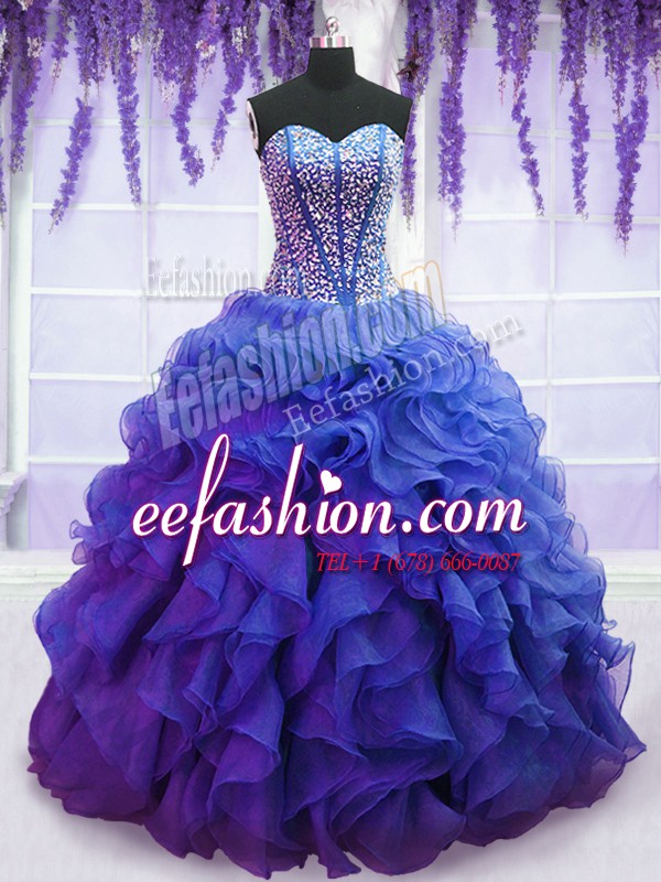 Eye-catching Sleeveless Beading and Ruffles Lace Up Ball Gown Prom Dress