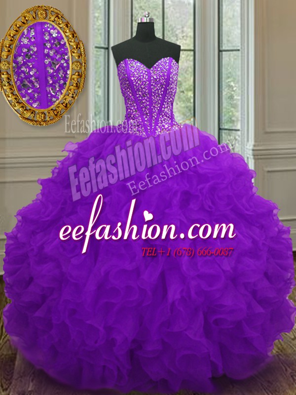 Exquisite Floor Length Ball Gowns Sleeveless Purple Sweet 16 Dress Lace Up
