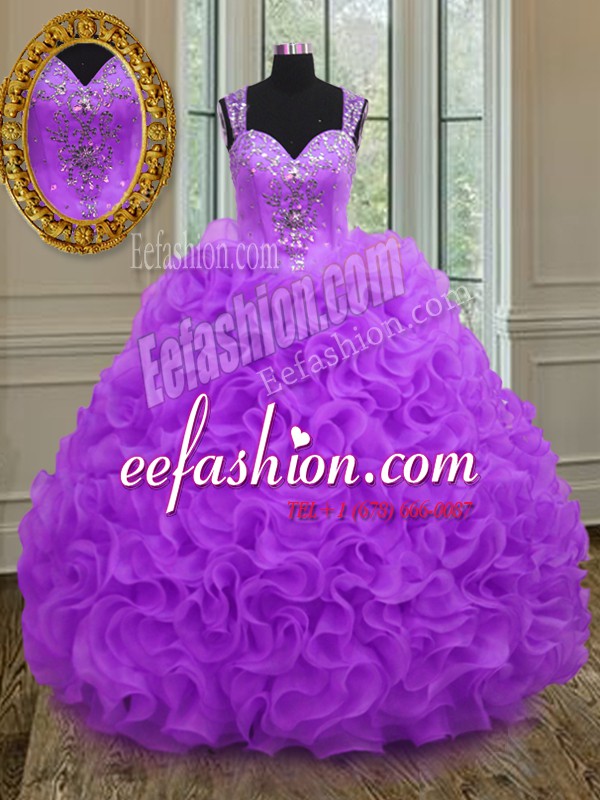 Fantastic Purple Straps Neckline Beading and Ruffles Sweet 16 Dresses Sleeveless Zipper