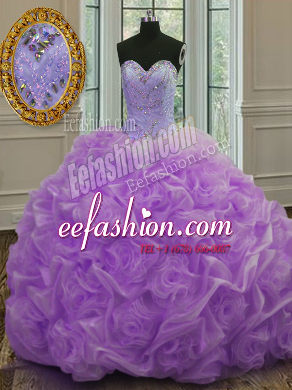  Sleeveless Beading Lace Up Sweet 16 Dresses with Lavender Sweep Train