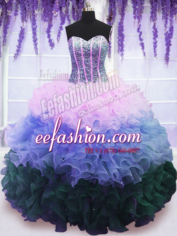  Sleeveless Lace Up Floor Length Beading and Ruffles and Ruffled Layers Quince Ball Gowns
