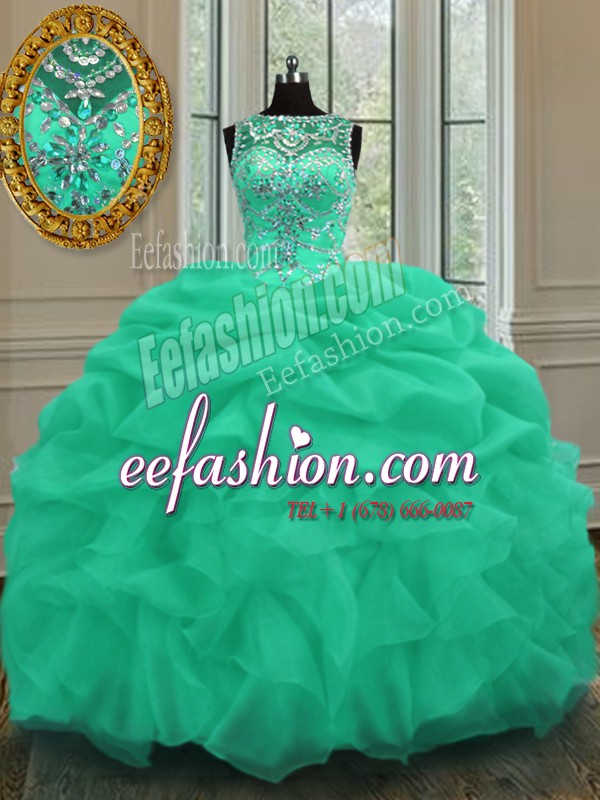  Pick Ups Ball Gowns Quinceanera Gown Apple Green Scoop Organza Sleeveless Floor Length Lace Up
