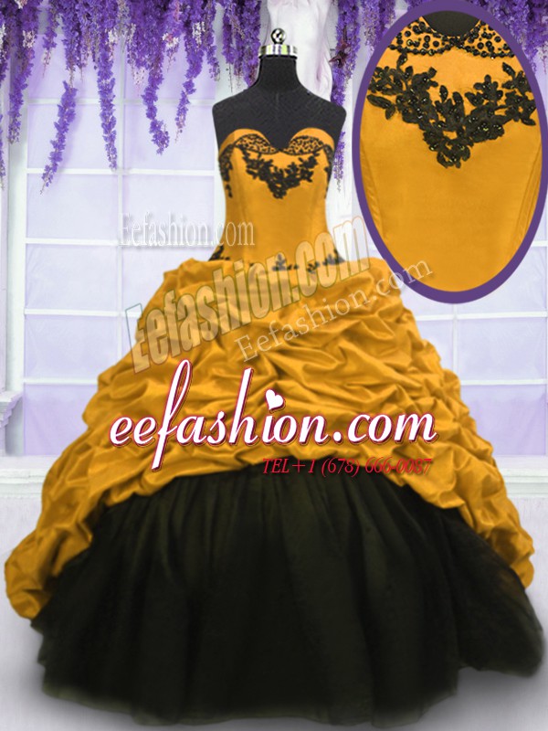  Sleeveless Sweep Train Appliques and Pick Ups Lace Up 15 Quinceanera Dress