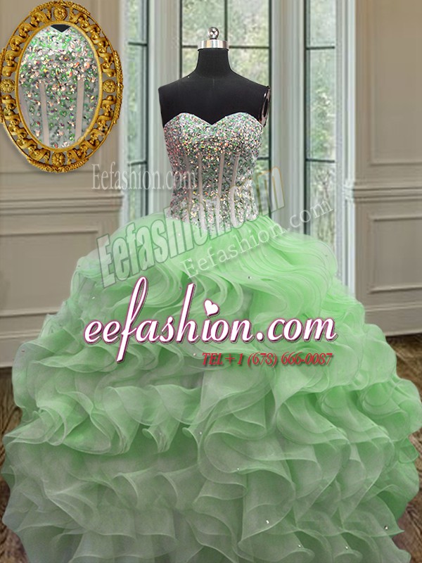  Ball Gowns Beading and Ruffles Sweet 16 Dress Lace Up Organza Sleeveless Floor Length