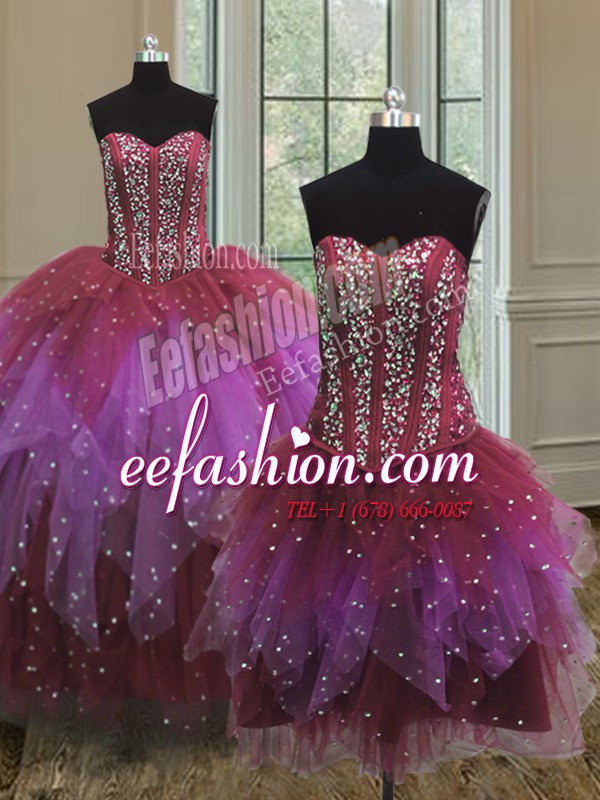  Three Piece Multi-color Sweetheart Lace Up Beading Quinceanera Dress Sleeveless