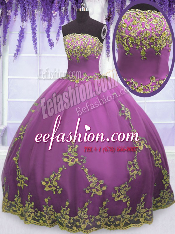 Floor Length Fuchsia Sweet 16 Dresses Strapless Sleeveless Zipper
