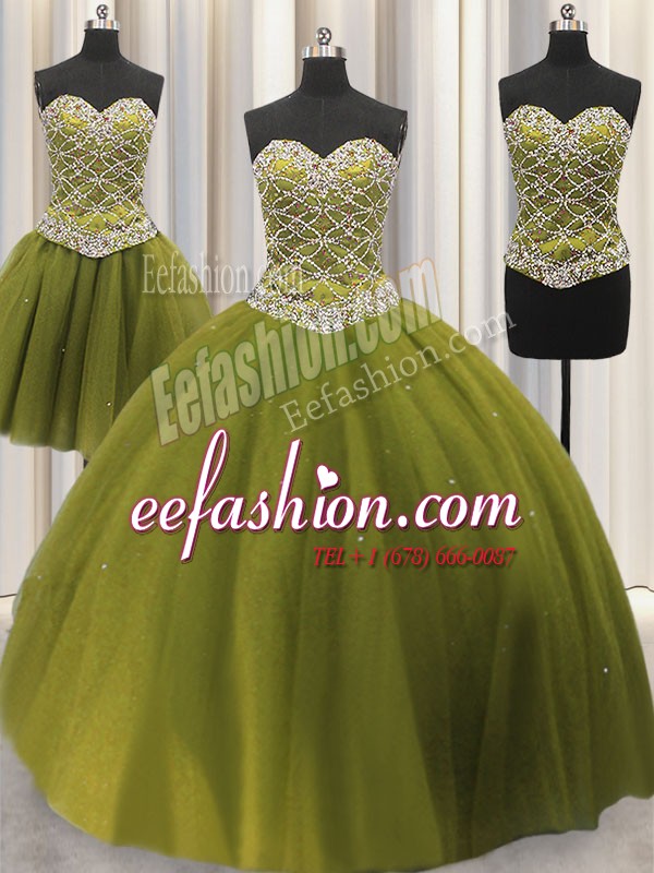  Three Piece Sleeveless Lace Up Floor Length Beading and Sequins Quinceanera Gown