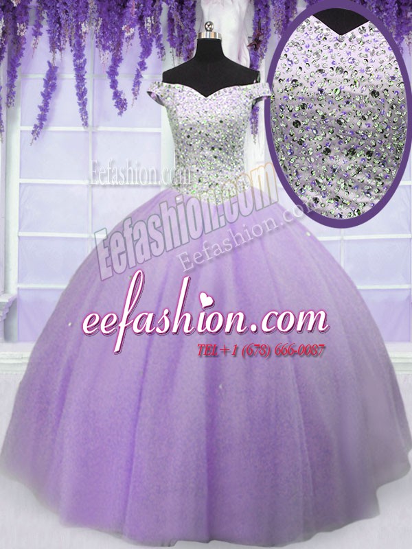 Low Price Off the Shoulder Tulle Short Sleeves Floor Length 15 Quinceanera Dress and Beading