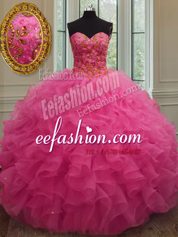 Glorious Sleeveless Lace Up Floor Length Beading and Ruffles 15th Birthday Dress