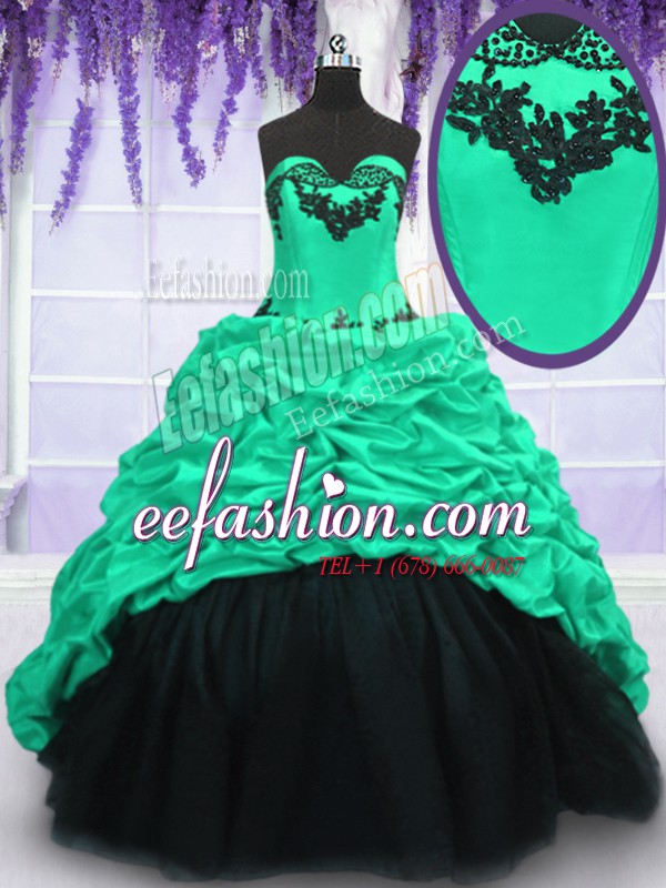  Pick Ups With Train Ball Gowns Sleeveless Turquoise Vestidos de Quinceanera Sweep Train Lace Up