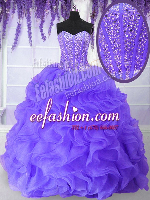  Floor Length Lavender Quince Ball Gowns Sweetheart Sleeveless Lace Up