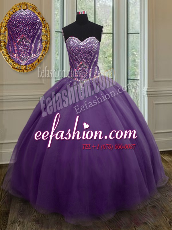 New Arrival Ball Gowns Quinceanera Gowns Purple Sweetheart Organza Sleeveless Floor Length Lace Up