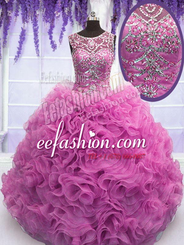 Floor Length Lilac Quinceanera Gown Scoop Sleeveless Lace Up