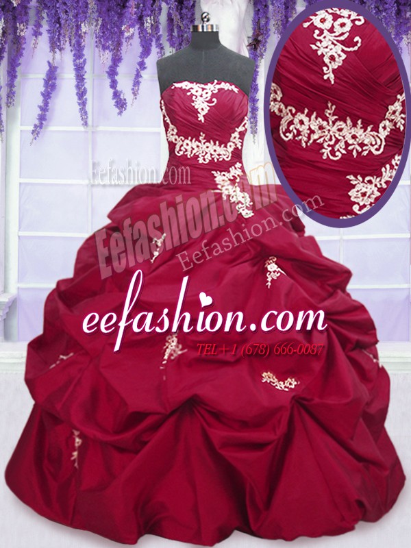 Decent Fuchsia Sweet 16 Quinceanera Dress Military Ball and Sweet 16 and Quinceanera and For with Appliques and Pick Ups Strapless Sleeveless Lace Up