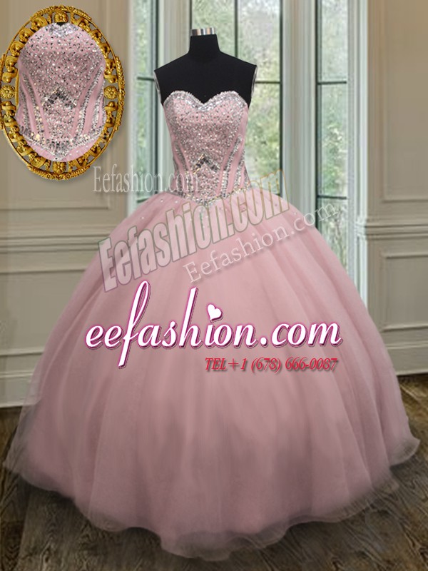  Floor Length Ball Gowns Sleeveless Baby Pink 15th Birthday Dress Lace Up