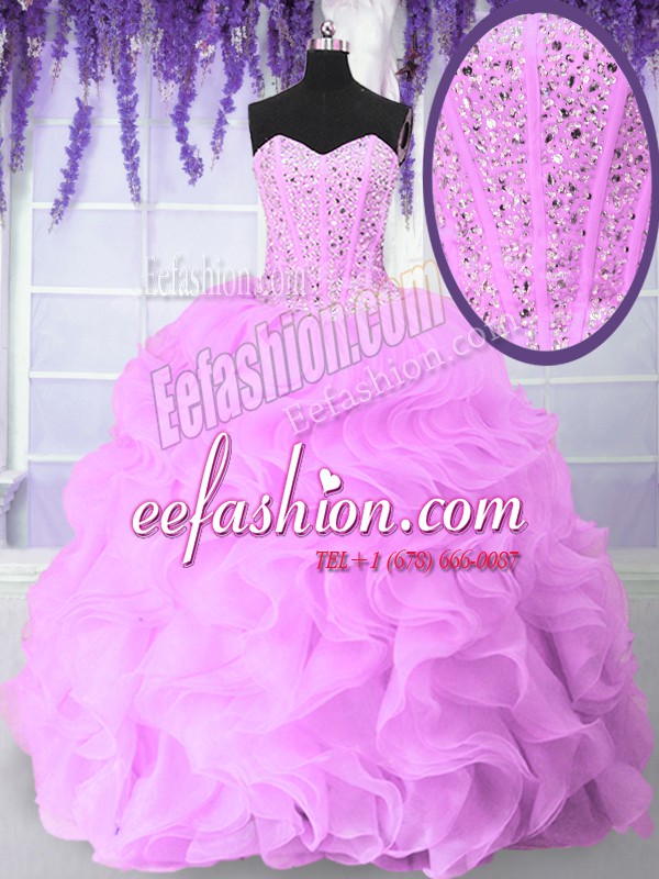  Sweetheart Sleeveless Lace Up 15th Birthday Dress Lilac Organza