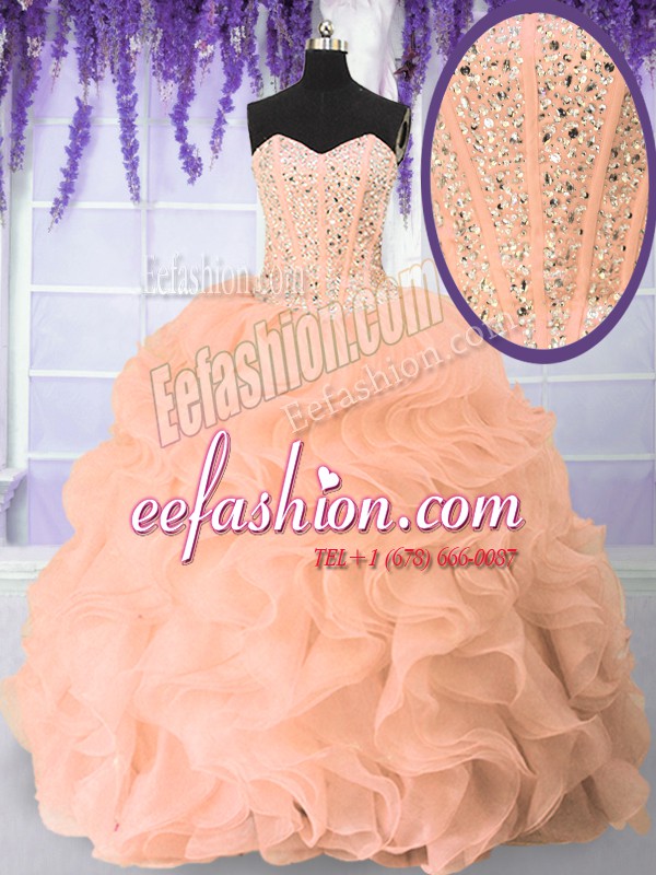  Pink 15 Quinceanera Dress Military Ball and Sweet 16 and Quinceanera and For with Beading and Ruffles Sweetheart Sleeveless Lace Up
