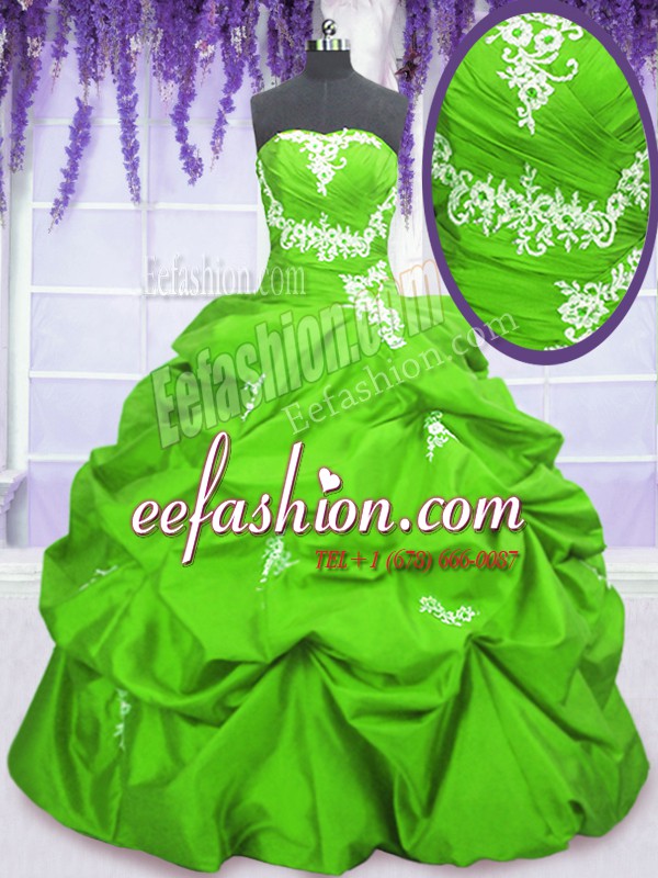 Discount Sleeveless Floor Length Appliques and Pick Ups Lace Up Quinceanera Gown