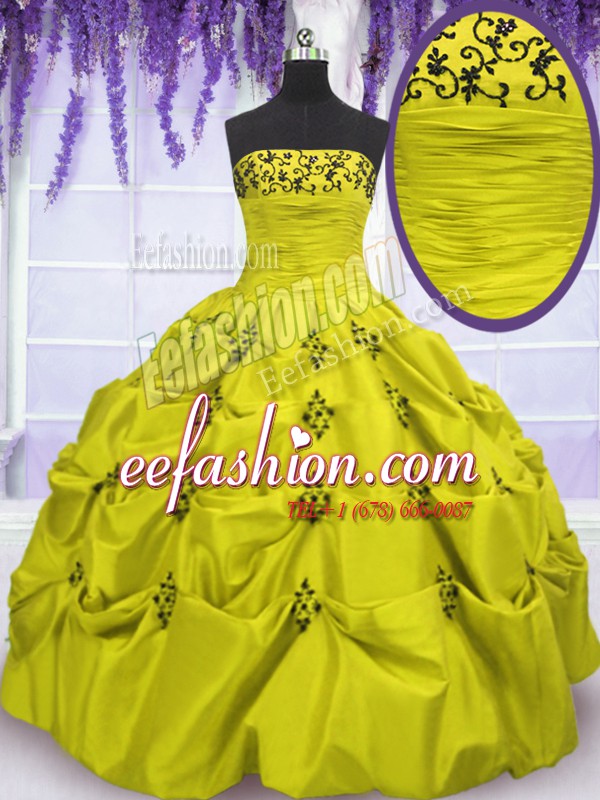  Sleeveless Floor Length Embroidery and Ruffled Layers Lace Up Quinceanera Dresses with Olive Green