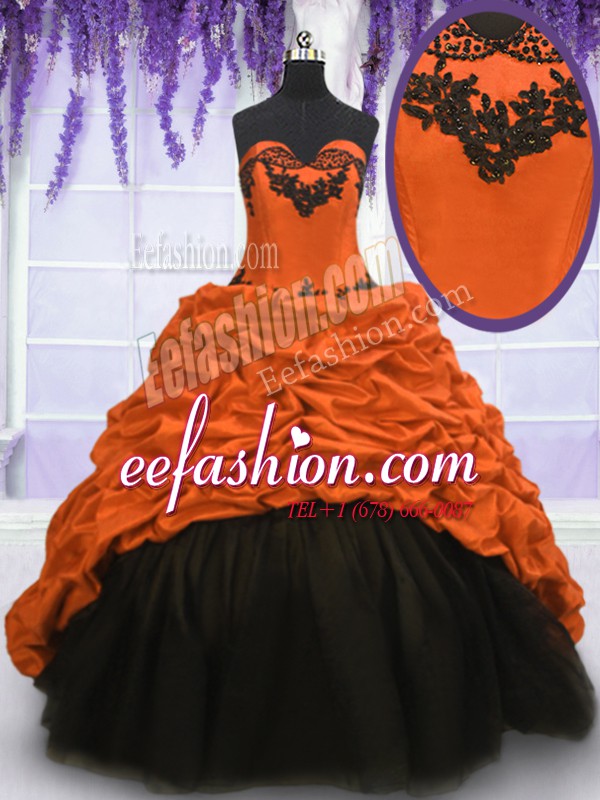  Sleeveless Taffeta With Train Sweep Train Lace Up Sweet 16 Quinceanera Dress in Multi-color with Appliques and Pick Ups