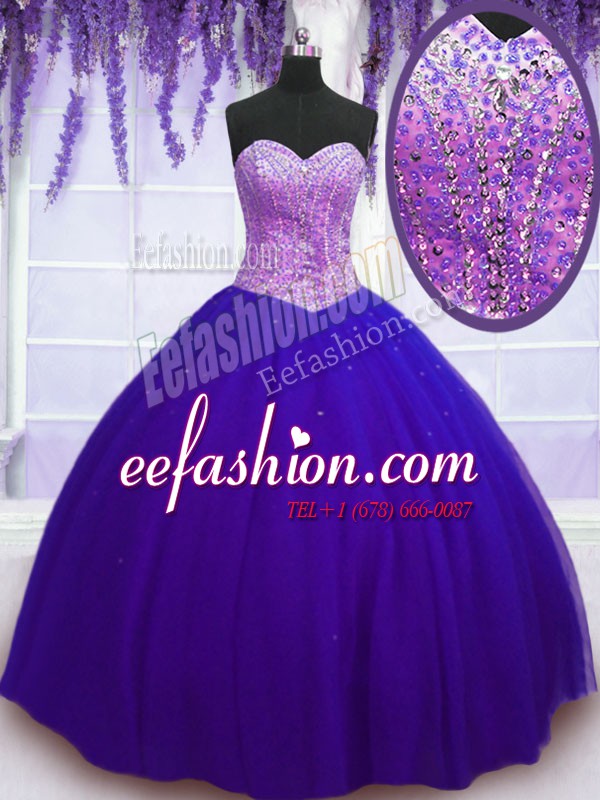 Spectacular Tulle Sleeveless Floor Length 15 Quinceanera Dress and Beading
