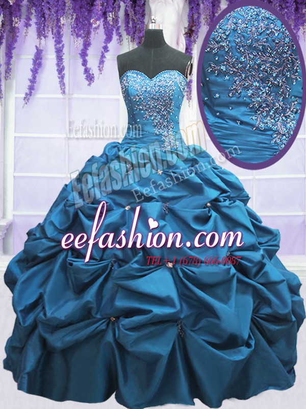  Pick Ups Floor Length Ball Gowns Sleeveless Teal Sweet 16 Dress Lace Up